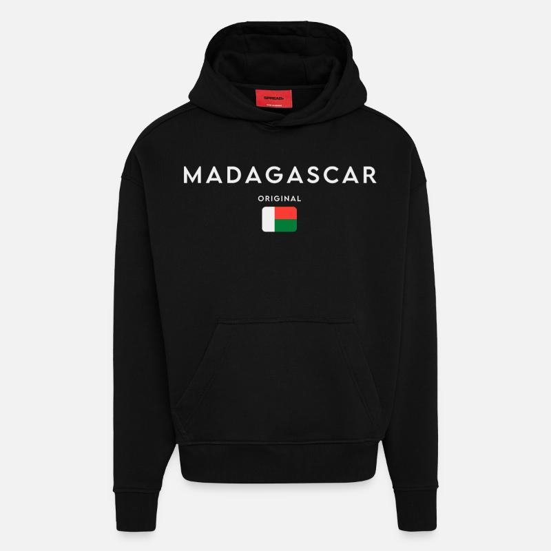 Drapeau de Madagascar, fierté malgache - Sweat à capuche bio épais oversize fabriqué en UE - SOLID BLACK