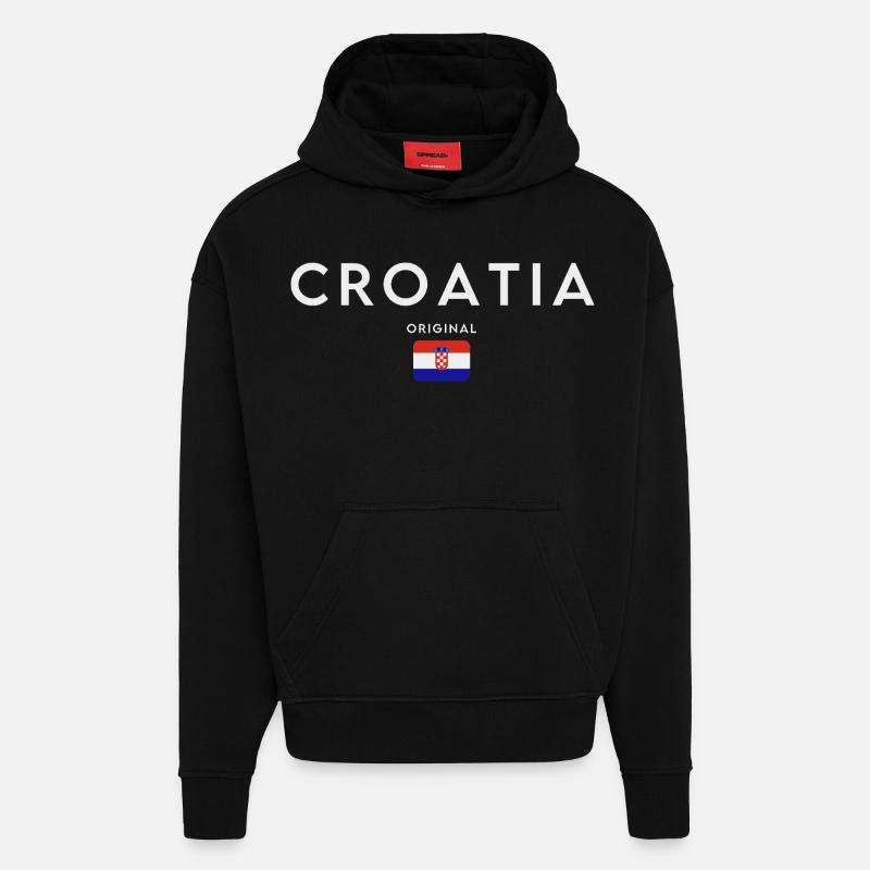 Drapeau croate, fierté croate - Sweat à capuche bio épais oversize fabriqué en UE - SOLID BLACK