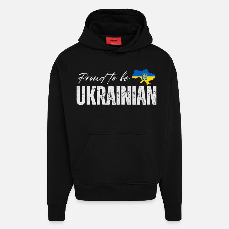 Fier Ukrainien, j’adore l’Ukraine - Sweat à capuche bio épais oversize fabriqué en UE - SOLID BLACK