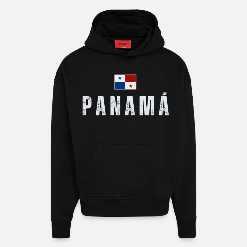 Drapeau du Panama, J’aime le Panama - Sweat à capuche bio épais oversize fabriqué en UE - SOLID BLACK