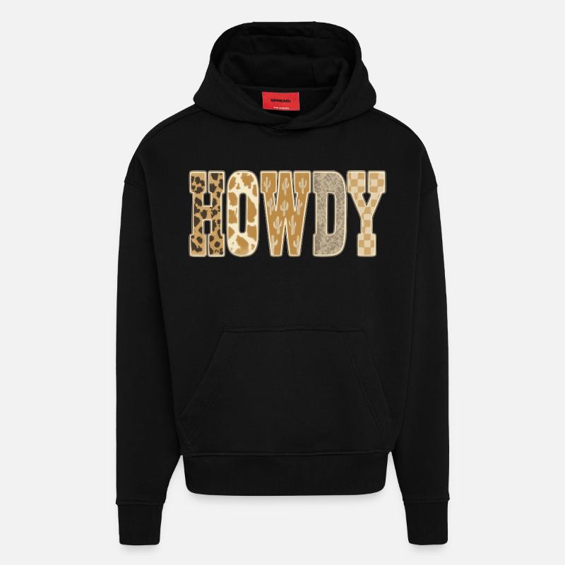 Howdy Desert Cactus Pattern Cowboy - Hoodie- made by SPREAD  - SOLID BLACK