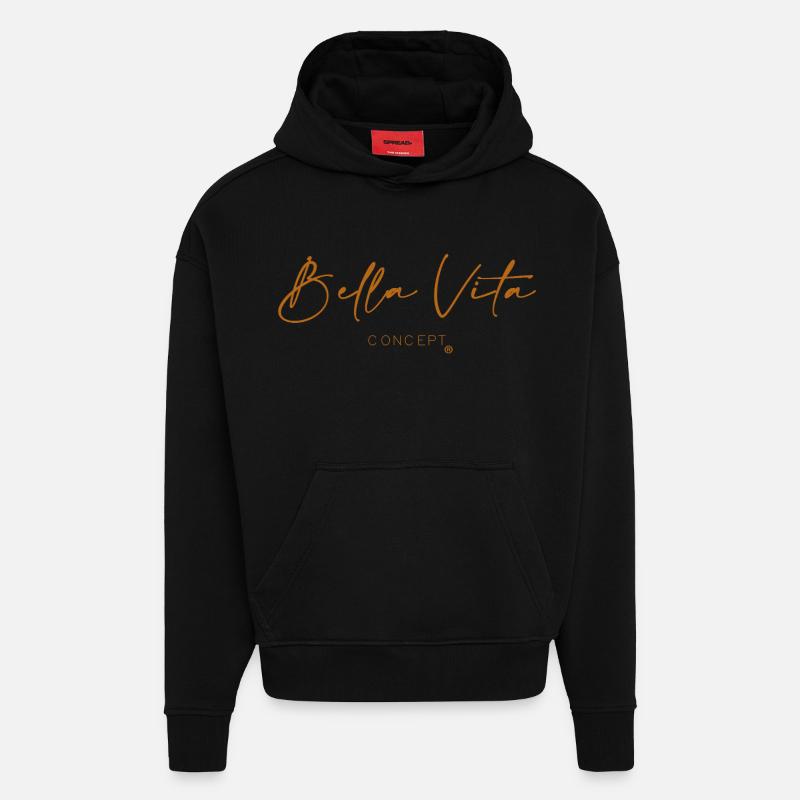 Script conceptuel de Bella Vita - Sweat à capuche bio épais oversize fabriqué en UE - SOLID BLACK