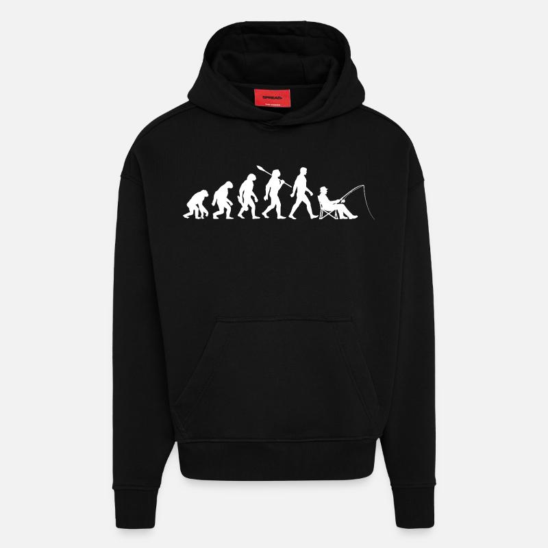Evolution - Pêcheur, Cadeau de pêche - Sweat à capuche bio épais oversize fabriqué en UE - SOLID BLACK