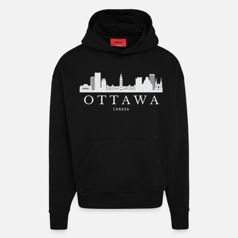 Ottawa Skyline, Ottawa Canada - Sweat à capuche bio épais oversize fabriqué en UE - SOLID BLACK