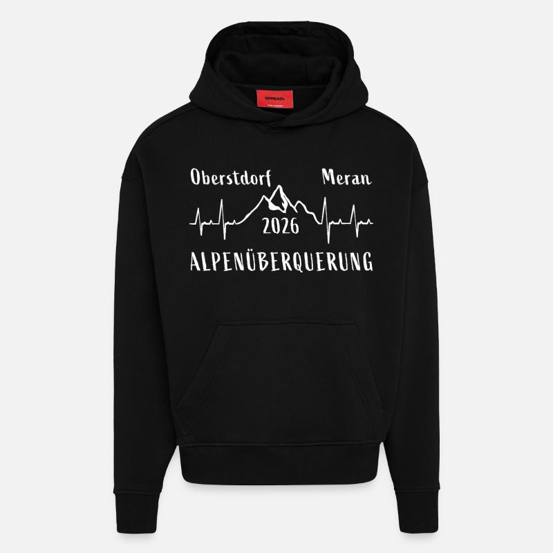 Alpenüberquerung 2026 Oberstdorf Meran E5 - Hoodie- made by SPREAD  - SOLID BLACK