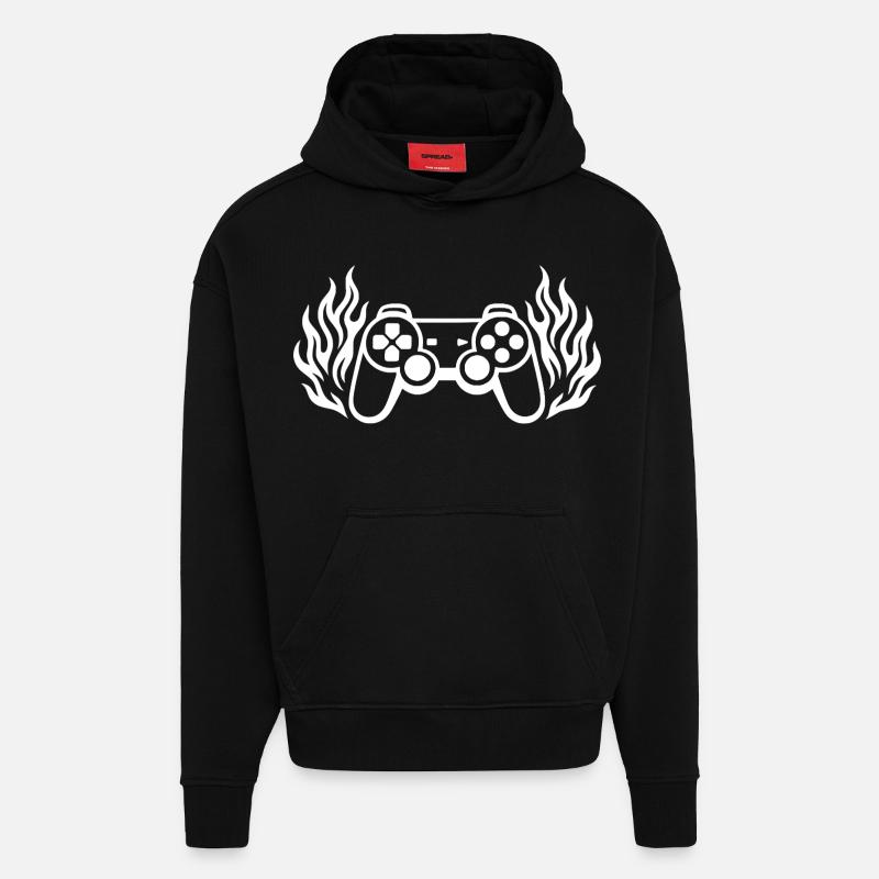 Flames controller, burning gamepad graphics - Hoodie- made by SPREAD  - SOLID BLACK