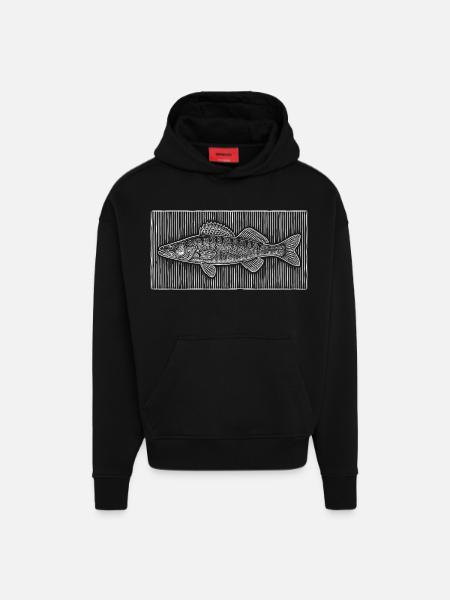 Line-Art – Edles Angler & Fischer Design - Hoodie- made by SPREAD  - SOLID BLACK
