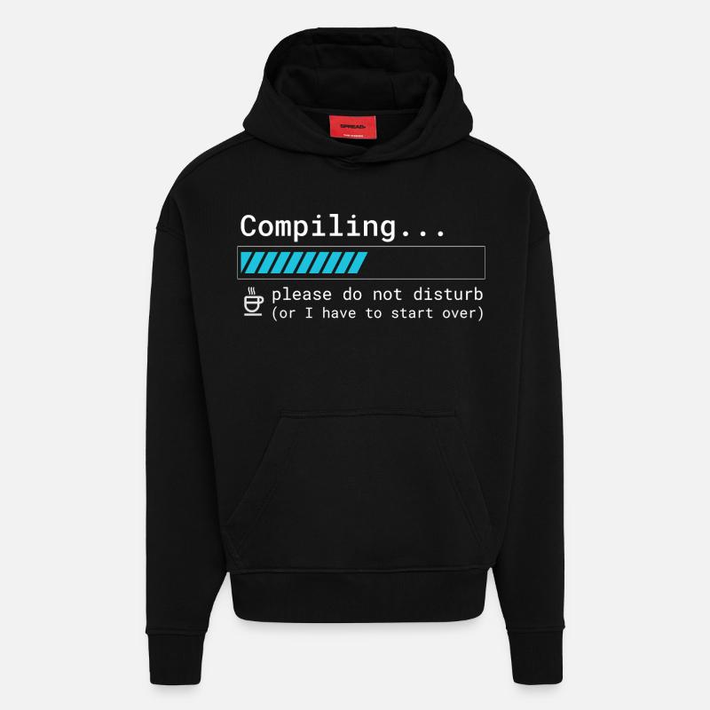 Funny Programmer T-Shirt - Compiling Please - Hoodie- made by SPREAD  - SOLID BLACK