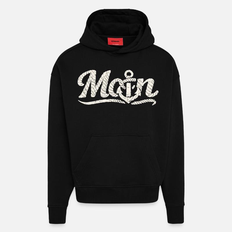 Conception côtière Moin Anchor - Sweat à capuche bio épais oversize fabriqué en UE - SOLID BLACK
