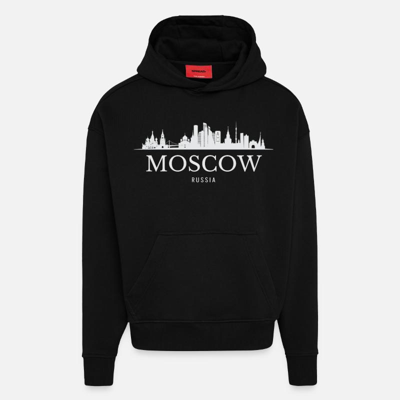 Silhouette de Moscou, Moscou Russie - Sweat à capuche bio épais oversize fabriqué en UE - SOLID BLACK