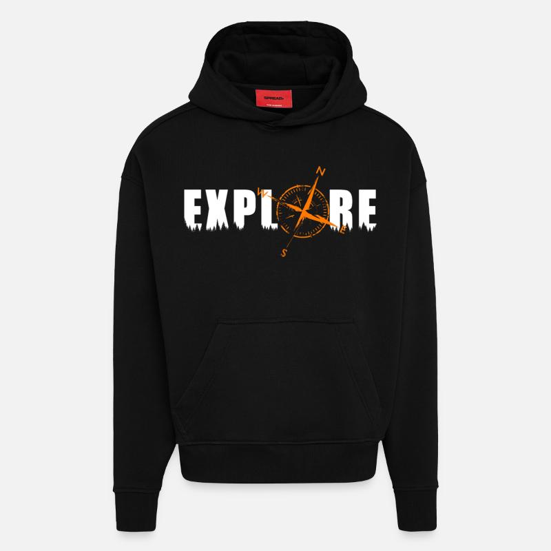 Explore Motiv mit einem Kompass - Hoodie- made by SPREAD - SOLID BLACK