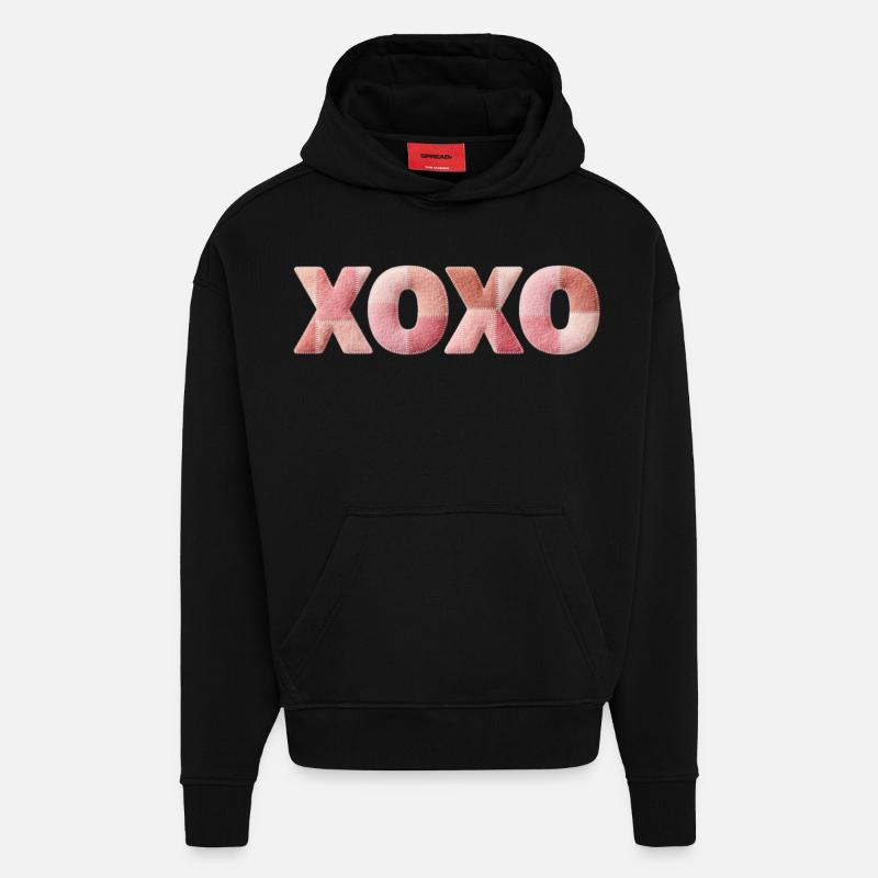 XOXO Patchwork disant Bisou-Câlin - Sweat à capuche bio épais oversize fabriqué en UE - SOLID BLACK