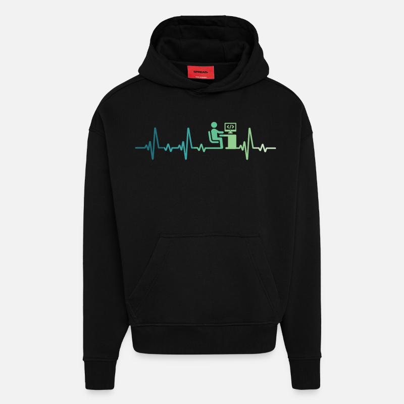 Heartbeat Programmer Developer - Hoodie- made by SPREAD  - SOLID BLACK