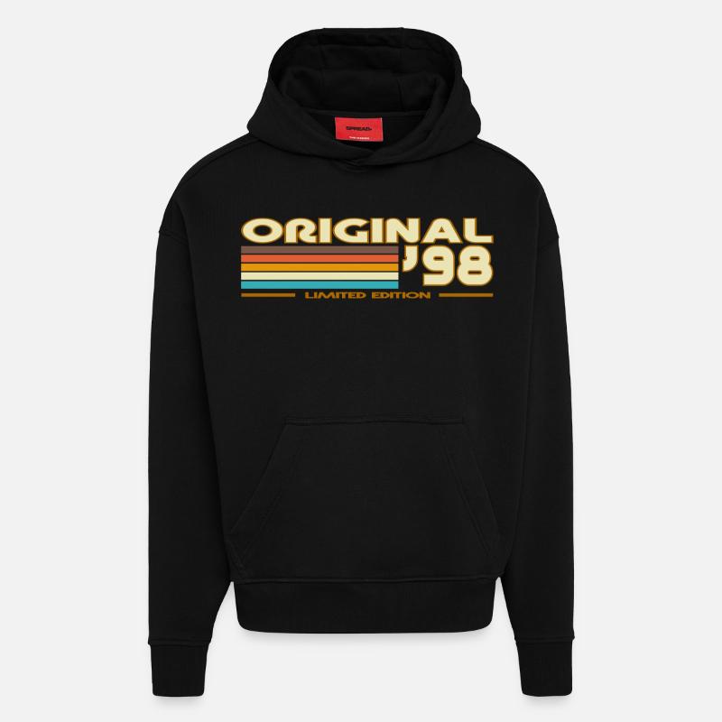 Original 98 Rétro Rayures - Sweat à capuche bio épais oversize fabriqué en UE - SOLID BLACK