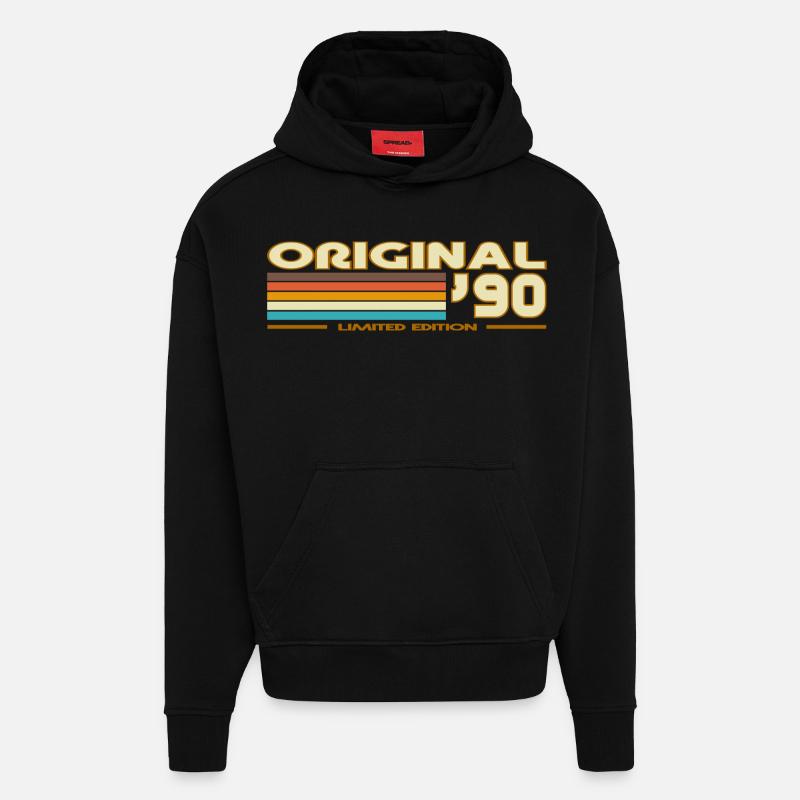 1990 - Sweat à capuche bio épais oversize fabriqué en UE - SOLID BLACK