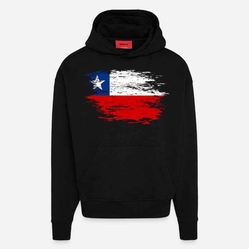 Drapeau chilien utilisé - Sweat à capuche bio épais oversize fabriqué en UE - SOLID BLACK