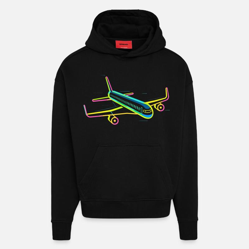 Graphique d’avion rétro - Sweat à capuche bio épais oversize fabriqué en UE - SOLID BLACK