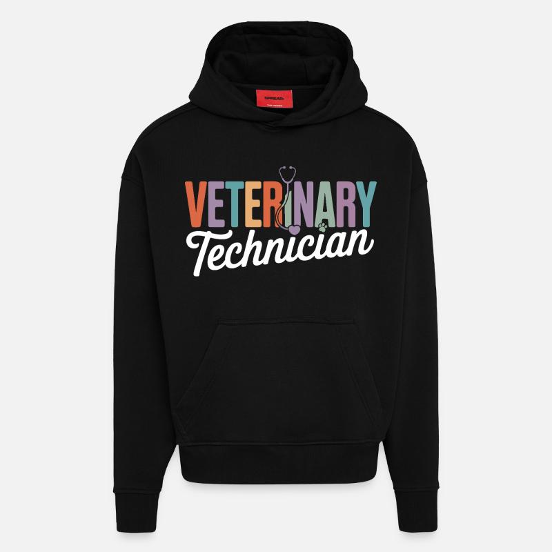 Veterinary Technician Rainbow Logo - Hoodie- made by SPREAD  - SOLID BLACK