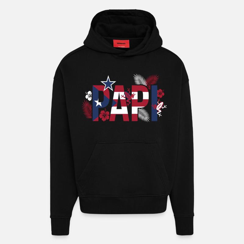 Papa drapeau Tropiques style Hawaï - Sweat à capuche bio épais oversize fabriqué en UE - SOLID BLACK