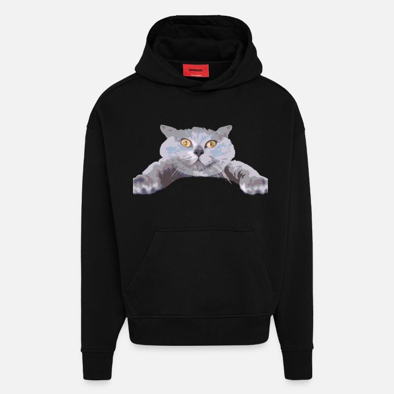 Chat - - Sweat à capuche bio épais oversize fabriqué en UE - SOLID BLACK