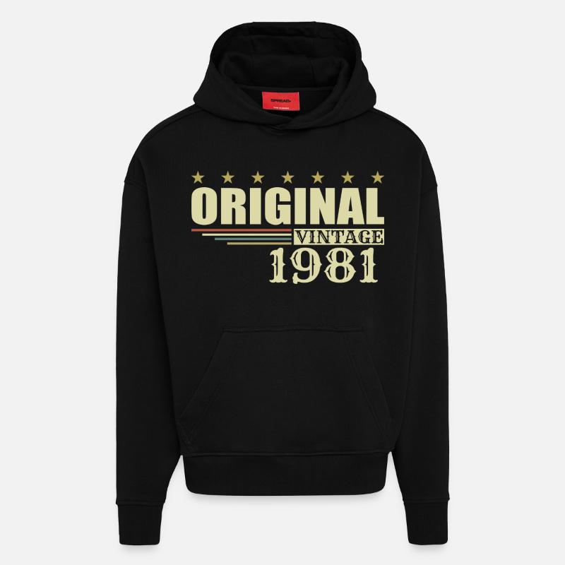 1981 Anniversaire 1981 - Sweat à capuche bio épais oversize fabriqué en UE - SOLID BLACK
