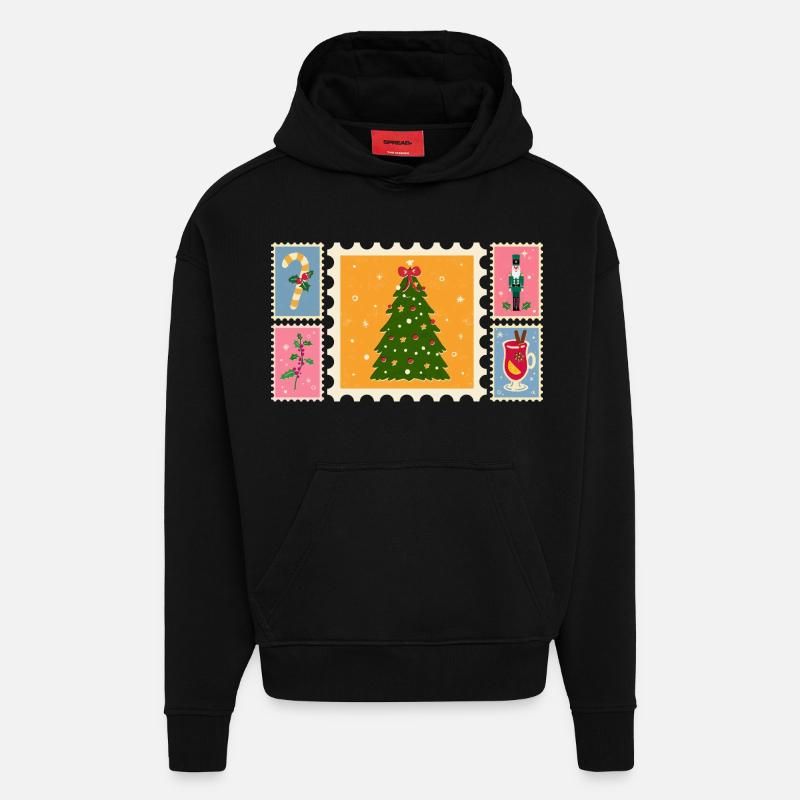 Christmas tree in stamp style - Hoodie- made by SPREAD - SOLID BLACK