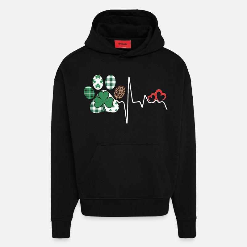 Rythme trèfle battement de cœur - Sweat à capuche bio épais oversize fabriqué en UE - SOLID BLACK