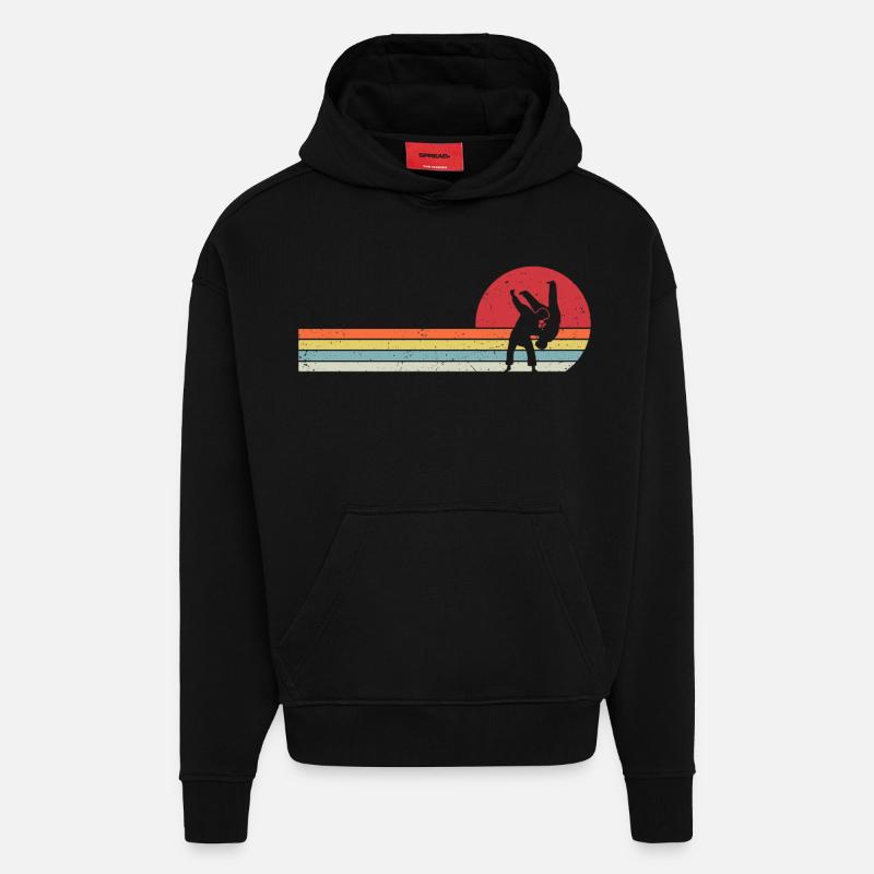 Retro Judo - Sweat à capuche bio épais oversize fabriqué en UE - SOLID BLACK