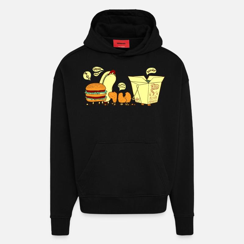 Graphique amusant de restauration rapide - Sweat à capuche bio épais oversize fabriqué en UE - SOLID BLACK