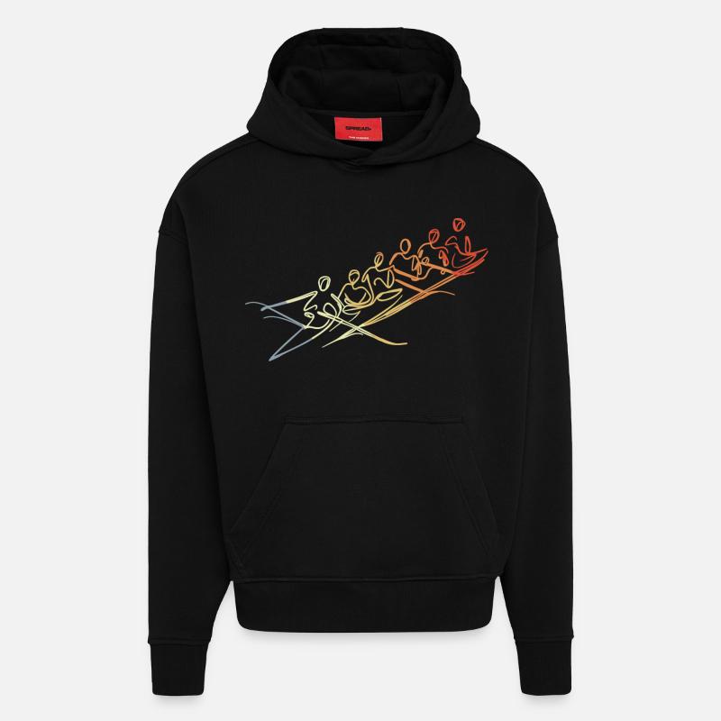 Dessin de l’équipe d’aviron - Sweat à capuche bio épais oversize fabriqué en UE - SOLID BLACK
