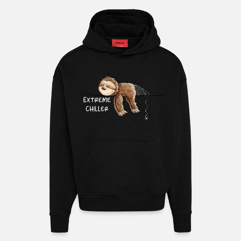 Extreme Chiller Sloth I Chill - Sweat à capuche bio épais oversize fabriqué en UE - SOLID BLACK