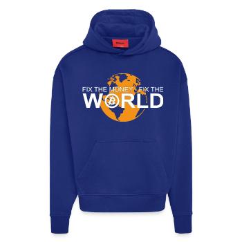 Bitcoin - Fixez l’argent Fixez le monde BTC - Sweat à capuche bio épais oversize fabriqué en UE - Iconic Blue - Devant