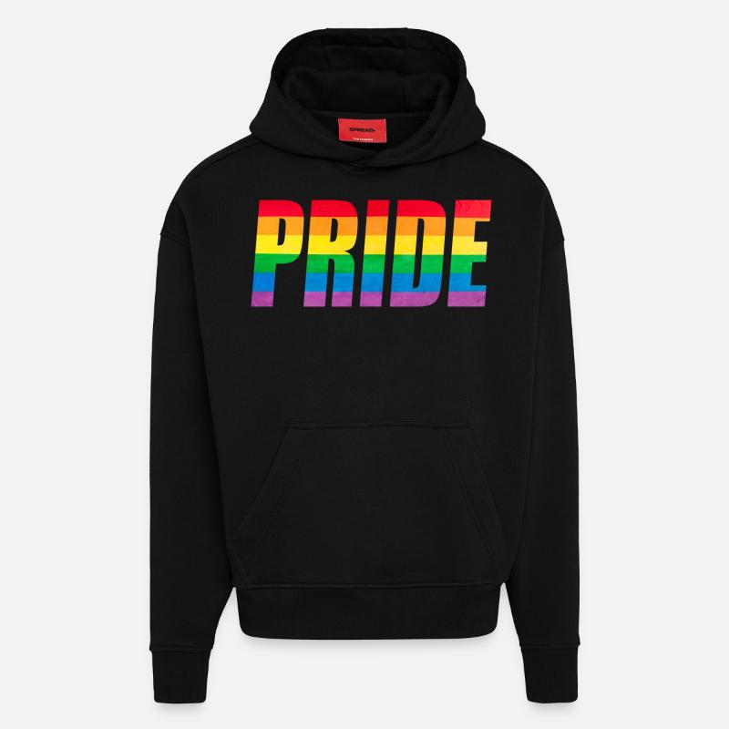 Graphique Rainbow Pride - Sweat à capuche bio épais oversize fabriqué en UE - SOLID BLACK