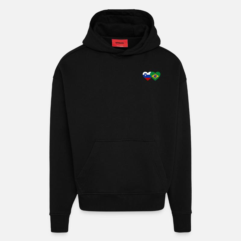 Slovénie Brésil Drapeau Coeur - Sweat à capuche bio épais oversize fabriqué en UE - SOLID BLACK