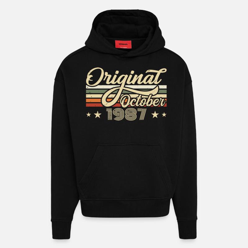 Octobre 1987 Anniversaire en Octobre - Octobre 1987 - Sweat à capuche bio épais oversize fabriqué en UE - SOLID BLACK