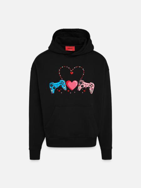 Retro Heart Valentine's Day Design Love - Hoodie- made by SPREAD  - SOLID BLACK