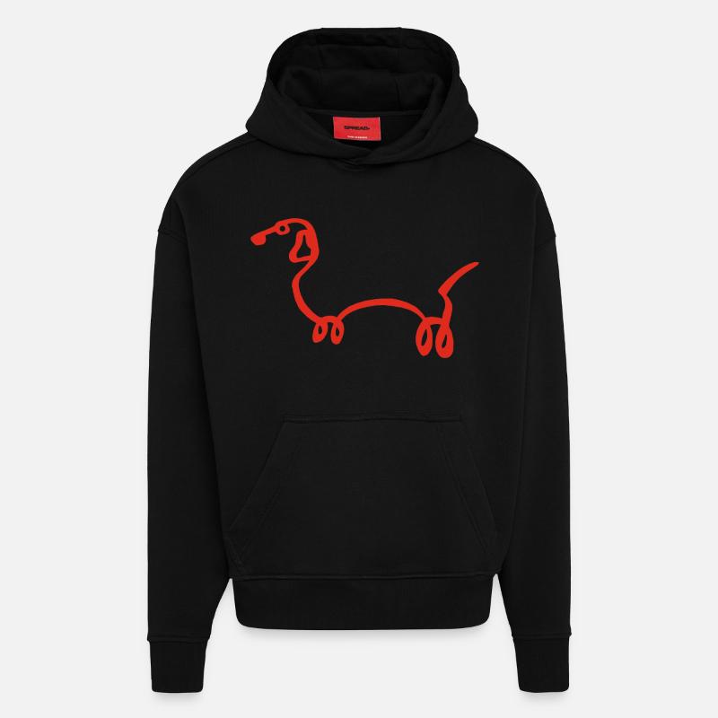 Minimalistischer Roter Wursthund - Hoodie- made by SPREAD  - SOLID BLACK