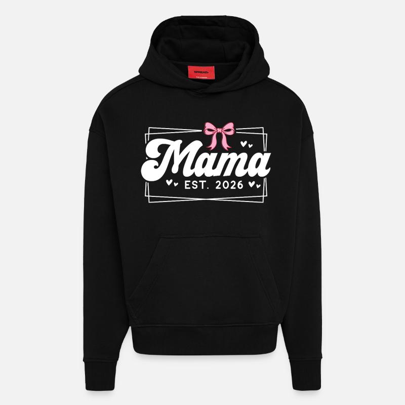 Mama EST 2026 - Sweat à capuche bio épais oversize fabriqué en UE - SOLID BLACK