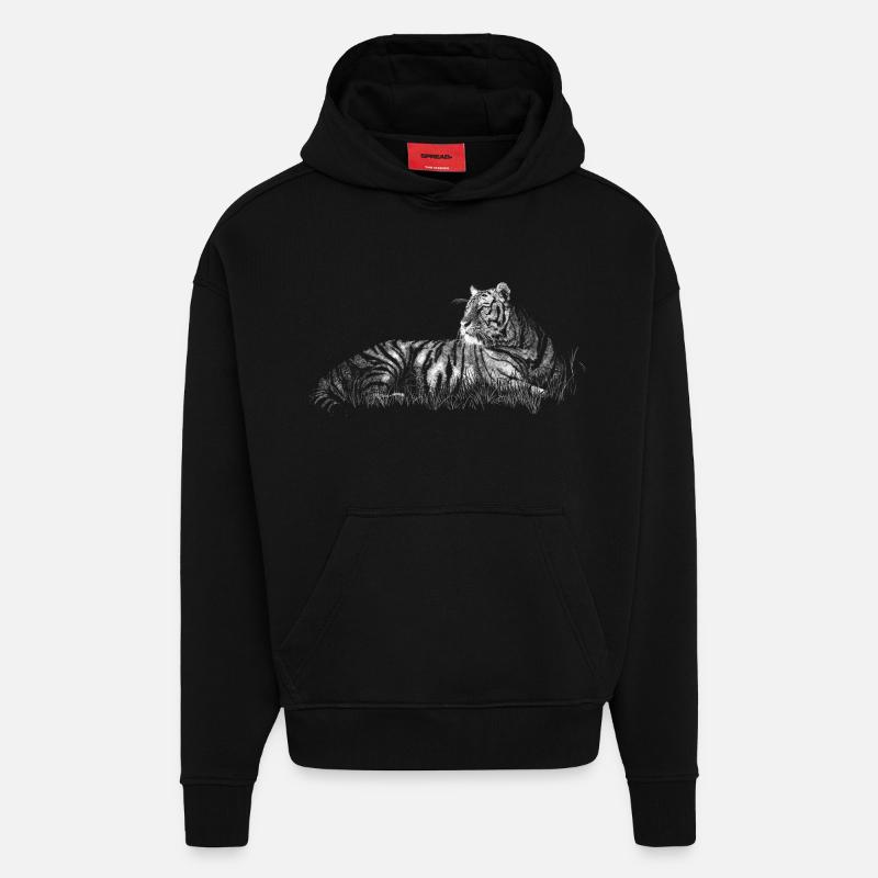 Tigre - Sweat à capuche bio épais oversize fabriqué en UE - SOLID BLACK
