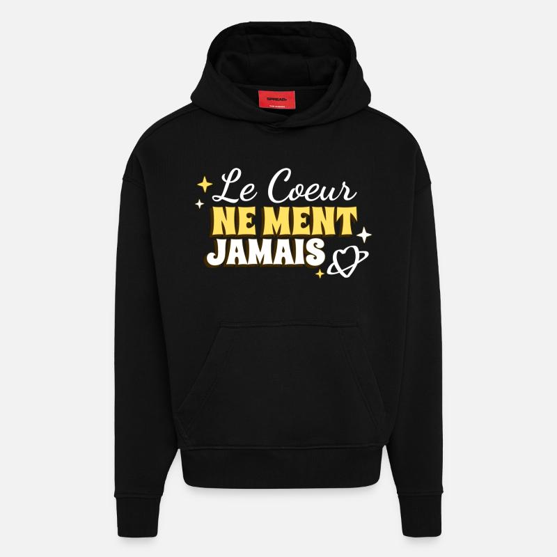 Le coeur ne ment jamais - Sweat à capuche bio épais oversize fabriqué en UE - SOLID BLACK
