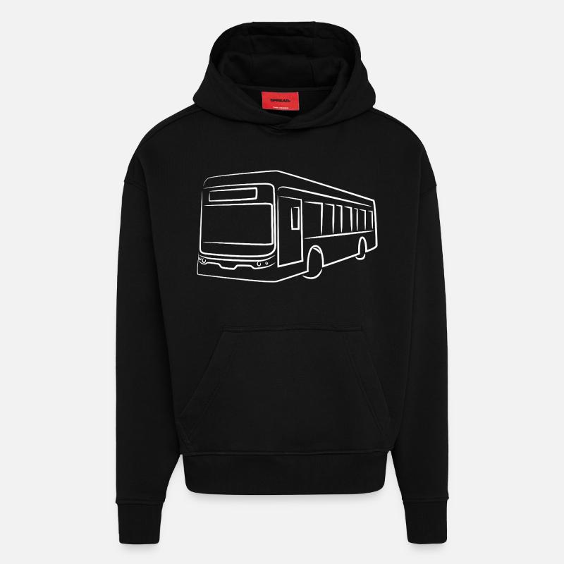 Dessin de ligne de bus - Sweat à capuche bio épais oversize fabriqué en UE - SOLID BLACK