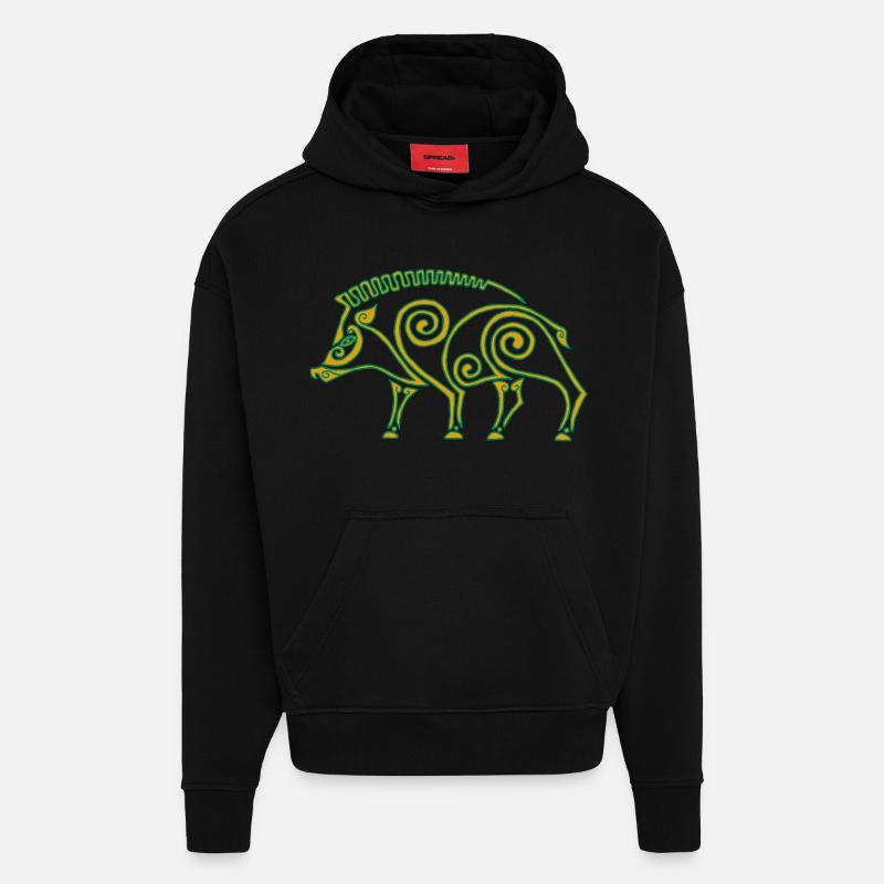 Celtic boar - Hoodie- made by SPREAD  - SOLID BLACK