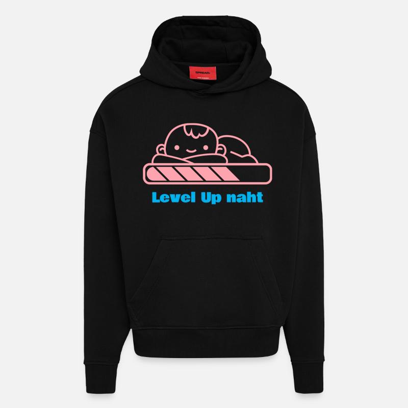 Level Up, Bald-Papa! - Hoodie- made by SPREAD  - SOLID BLACK