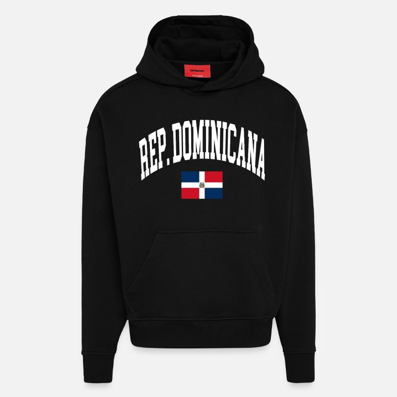 Drapeau de la République dominicaine - Sweat à capuche bio épais oversize fabriqué en UE - SOLID BLACK