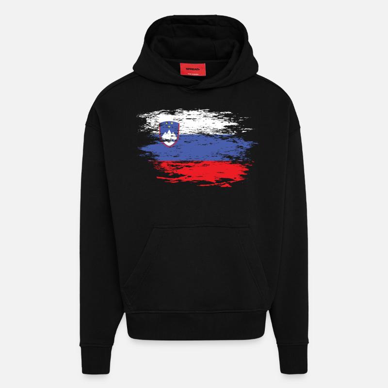 Drapeau de la Slovénie utilisé - Sweat à capuche bio épais oversize fabriqué en UE - SOLID BLACK