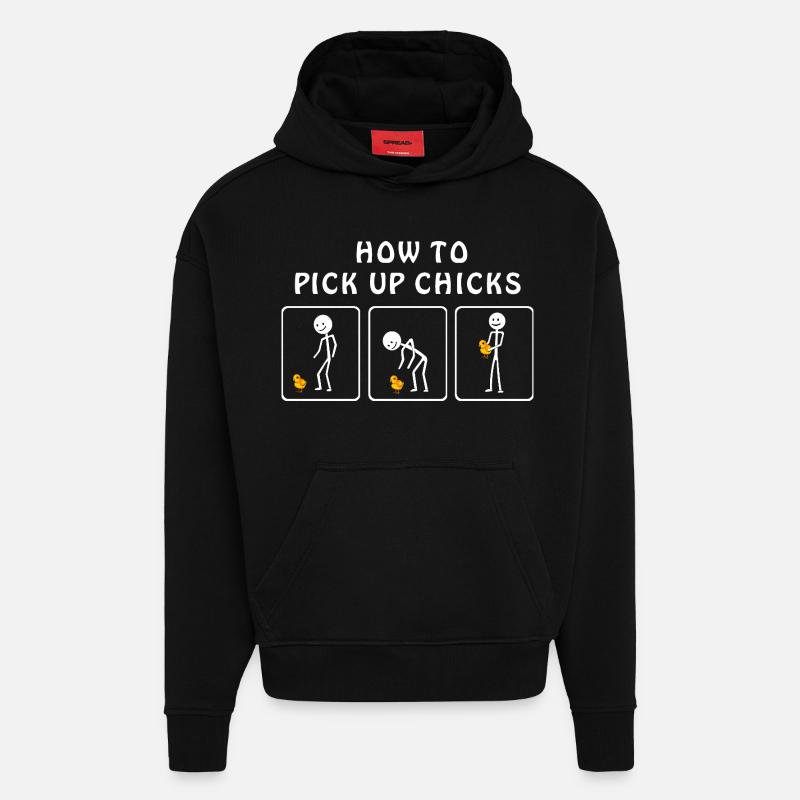 Comment ramasser des poussins - Sweat à capuche bio épais oversize fabriqué en UE - SOLID BLACK