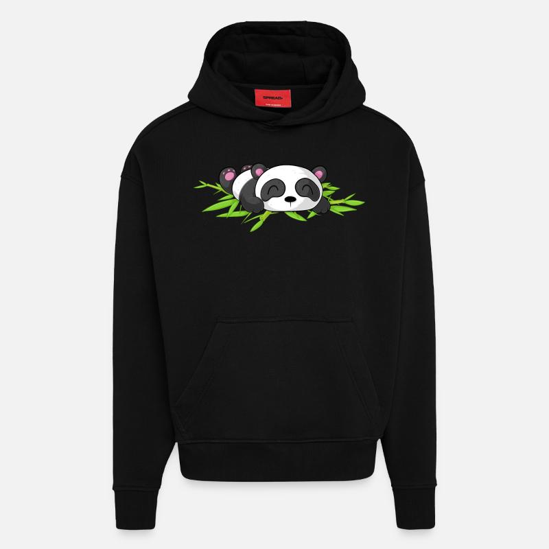 Sleeping Comic Panda - Sweat à capuche bio épais oversize fabriqué en UE - SOLID BLACK