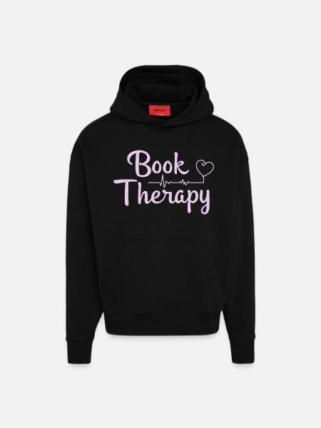 Book Therapy Reading Books Saying - Hoodie- made by SPREAD  - SOLID BLACK
