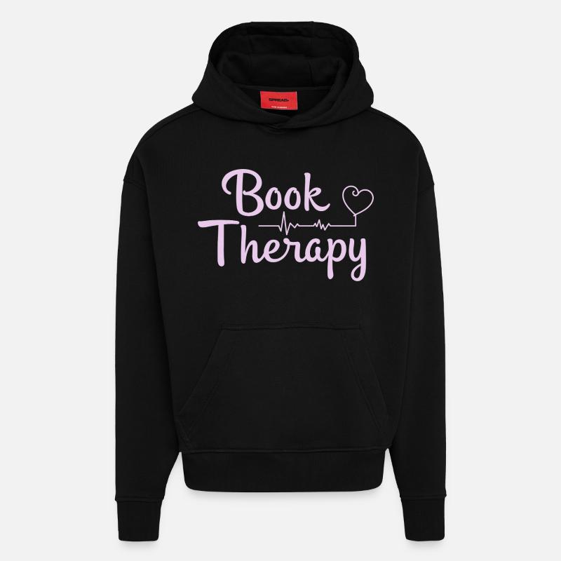 Book Therapy Reading Books Saying - Hoodie- made by SPREAD  - SOLID BLACK