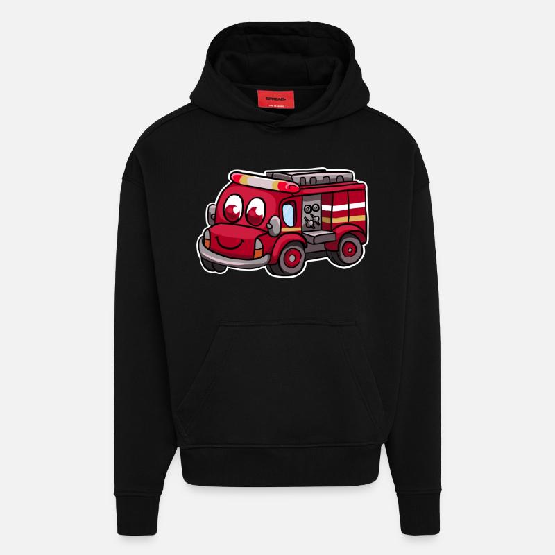 Camions de pompiers - Sweat à capuche bio épais oversize fabriqué en UE - SOLID BLACK